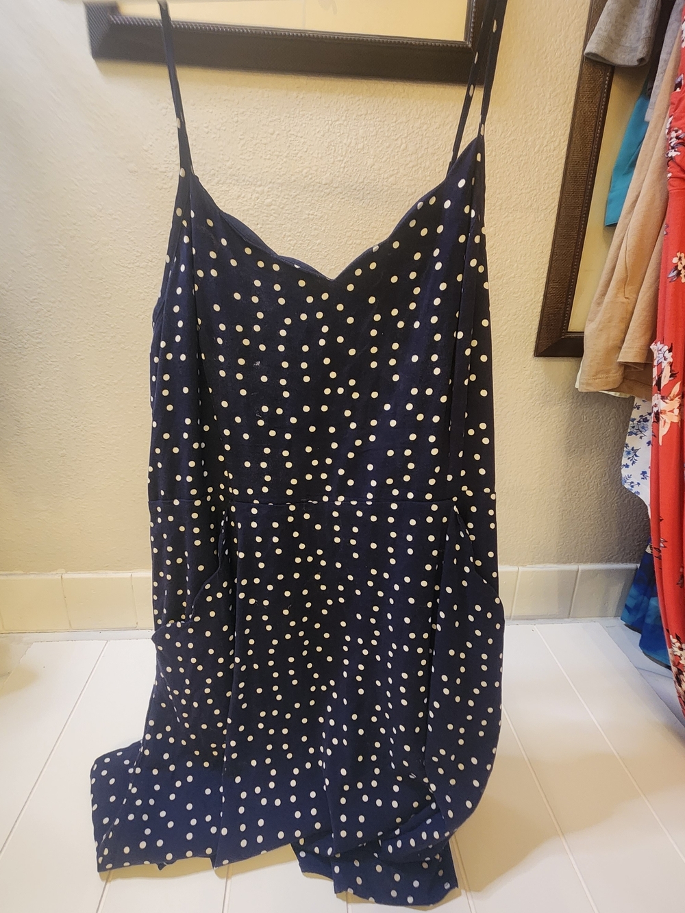 41 Hawthorn Navy and White Polka Dot Strap Dress